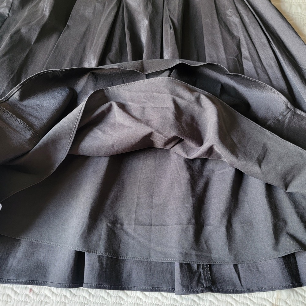 Anne Klein Black Belted Beaded Sleeveless Pleated V-Neck A-Line Midi Dress Sze 8 - Picture 9 of 10